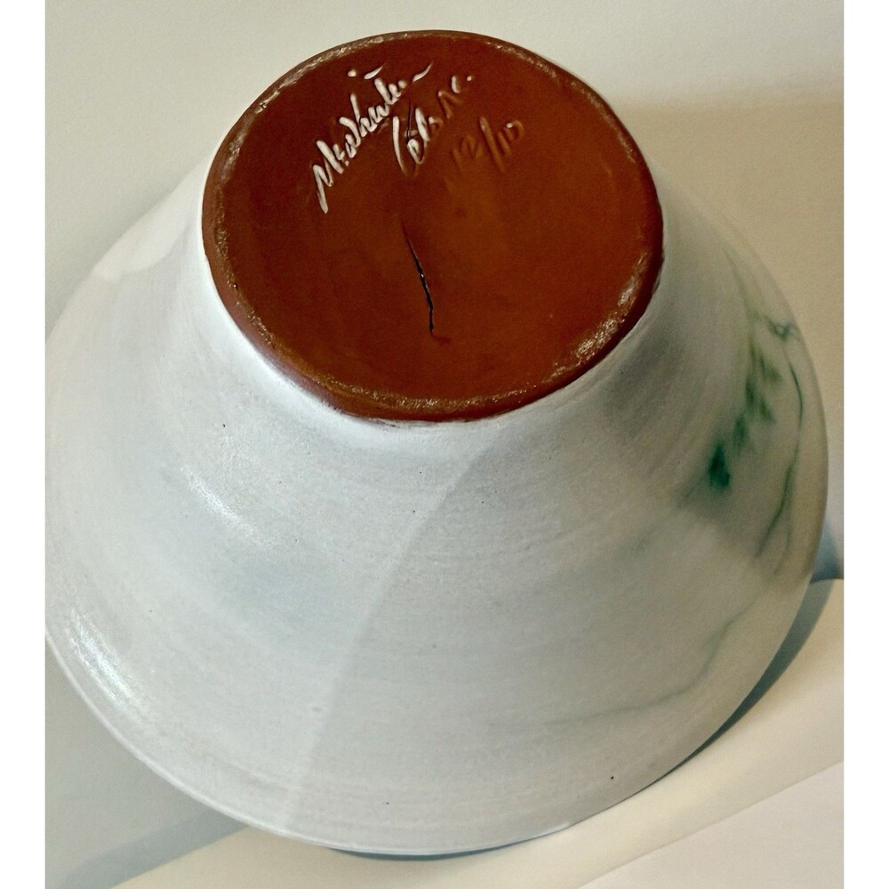 McWhirter Pottery NC Red Ware Bowl Mtn Cabin Vtg Folk Art Beautiful Studio 11.5x - Picture 8 of 16